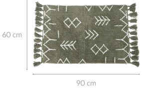 Dywan zielony z frędzlami, 100% bawełna, etno wzór