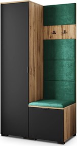 Masseno Garderoba LORI 95/181/51 cm Nowoczesna Szafa do Przedpokoju Dąb wotan, MONOLITH 37 (Butelkowa zieleń)