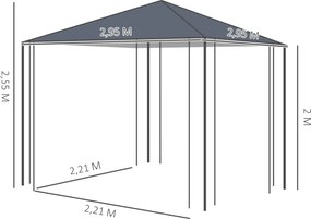 Outsunny Altana Ogrodowa 3x3m Szara Stal Poliester Namiot Imprezowy Wodoodporny na Zewnątrz | Aosom PL