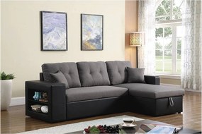 Kanapa narożna rozkładana "Axel" - Możliwość zmiany położenia narożnika (prawostronny lub lewostronny) - 3 miejsca - Czarno-szara