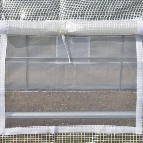 Outsunny Szklarnia Tunelowa, Przechodnia, Ściany Rozwijane, Drzwi na Zamek, Rama Ocynkowana, 4 x 3 x 2 m, Biała
