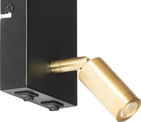 Nowoczesna lampa ścienna czarna i złota z lampką do czytania - Renier