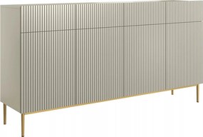 Komoda czterodrzwiowa Nicole 200 cm z szufladami z ryflowanym frontem - kaszmir / złote nóżki