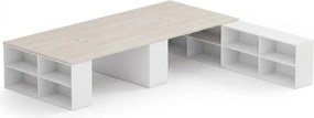 Zestaw biurek biurowych BLOCK B05, 4 stanowiska z przestrzenią do przechowywania, 360 × 320 cm, biały/dąb naturalny