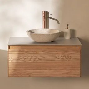 Zestaw Wiszących Mebli Łazienkowych Z Drewna Jesionowego Tedrik Popielaty Brąz & Cement - Sklum