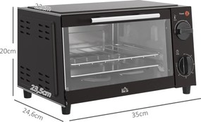 HOMCOM Mini-Piekarnik, 9 litrów pojemności, regulowana temperatura i czas pieczenia, z rusztem i blachą, czarny