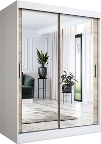 Szafa przesuwna z lustrem 150 cm biel + dąb sonoma W3-G00