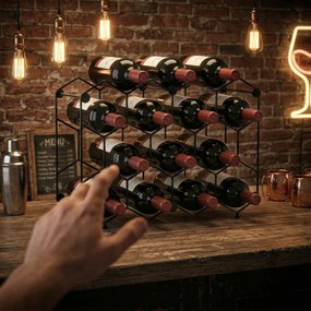 HOMCOM Stojak na wino na 13 butelek z designem plastra miodu, regulowanymi nóżkami, zabezpieczeniem przed przewróceniem, metalowy, 43 x 15,5 x 31 cm, czarny | Aosom PL