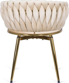 Krzesło Tapicerowane Obrotowe do Jadalni RUBI Kremowe Welurowe do Toaletki Nowoczesne Glamour