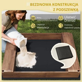 Piaskownica AIYAPLAY, drewniana skrzynia z baldachimem i siatkowymi drzwiami, ławki, ochraniacz podłogi, kolor brązowy