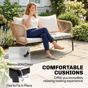Outsunny Zestaw Mebli Ogrodowych dla 4 Osób z Sofą, 2 Fotelami, Stolik Kawowy z Lamellami, Zdejmowane Poduszki | Aosom PL