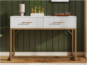 Toaleta ozdobiona pionowymi paskami - W 75 cm - z 2 szufladami i metalową podstawą - Biała