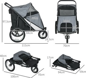 Outsunny Wózek dla Psa Składany Otwierany Daszek Poduszka Szary Czarny | Aosom PL