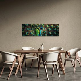 Obraz – Paw (z zegarem) (90x30 cm)