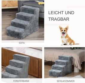 Drabinka dla Zwierząt Domowych PawHut - Idealna Do Sofa i Łóżka, Jasnoszary Plusz