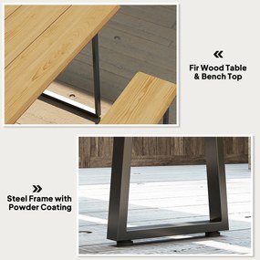 Outsunny Zestaw mebli ogrodowych 3-częściowy, Stół z ławkami dla 6 osób, z otworem na parasol, 178 x 76 x 77 cm, Naturalny