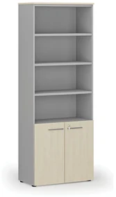 Szafa biurowa kombinowana PRIMA GRAY, drzwi na 2 poziomach, 2128 x 800 x 420 mm, szary/brzoza