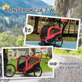 PawHut Przyczepa rowerowa dla dzieci, z odblaskami, 1 flaga, 170 cm x 77 cm x 90 cm, Czerwony