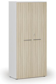Szafa biurowa z drzwiami PRIMO WHITE, 800 x 420 x 1781 mm, biały/dąb naturalny