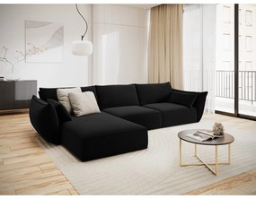 Czarny aksamitny narożnik (lewostronny/z szezlongiem) Vanda – Mazzini Sofas