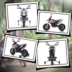 AIYAPLAY 12V Motocykl dla dzieci z kółkami bocznymi, LED, Muzyką, USB, Elektryczny motocykl dla chłopców i dziewcząt, Biały