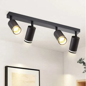 NETTLIFE 4-płomienna lampa sufitowa LED - czarna lampa sufitowa GU10 Obrotowy reflektor Drewniany kinkiet Reflektor ścienny do salonu sypialni Bez żarówki