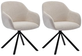 Zestaw 2 krzeseł z podłokietnikami z teksturowanej tkaniny i czarnego metalu - Kremowy - CILIENO