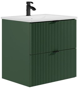 Wisząca szafka pod umywalkę prążkowana - Matowa zieleń - 60 cm - ZEVINI