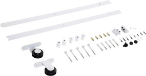 HOMCOM Zestaw Okuć do Drzwi Przesuwnych, Ciche Rolki, Oszczędność Miejsca, Stal Węglowa, Biały, 183 cm