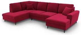 Czerwony aksamitny rozkładany/ze schowkiem narożnik (lewostronny/w kształcie litery U) Kyoto – Cosmopolitan Design