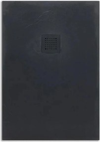 Brodzik prostokątny cienki "Milano" z czarnej żywicy z efektem kamienia, antypoślizgowy, 80x120h cm