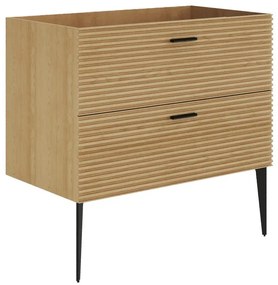 Szafka pod umywalkę na nóżkach z prążkowanym frontem - 2 szuflady - Jasny naturalny - 80 cm - SARONE