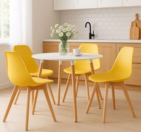 Musztardowe krzesło na drewnianych nogach H0-F18