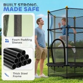 HOMCOM Trampolina dla dzieci, Ø140 cm, z siatką bezpieczeństwa, na zewnątrz i do środka, stal, plastik, do 50 kg, czarna