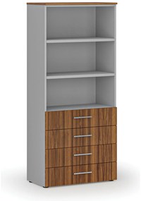 Szafa biurowa z szufladami PRIMO GRAY, 800 x 420 x 1781 mm, szary/orzech