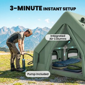 Outsunny Nadmuchiwany Namiot 8-10 Osób Szybki Montaż 4-Sezonowy Wodoodporny Odporny na Zarysowania z Otworem na Piecyk i Świetlikami | Aosom PL