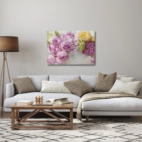 Obraz - Kwiaty na ścianie w pastelowych kolorach (70x50 cm)
