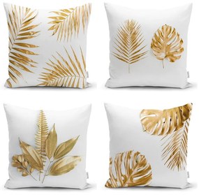 Zestaw 4 poszewek na poduszki Minimalist Cushion Covers Gold Leaves Modern, 45x45 cm