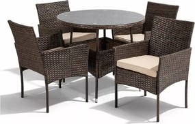 Zestaw mebli ogrodowych German technorattan brązowy/beżowy 4 fotele + stół szklany na taras ogród balkon elegancki komplet
