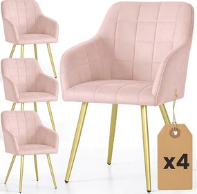 4x Krzesło tapicerowane z przeszyciami kwadratowymi Pudrowy Róż LUXANO Złote nogi