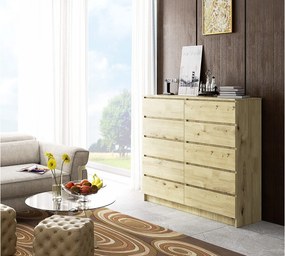 Komoda: 10 szuflad, ręcznie wykonany dąb, 138 x 121 x 40 cm
