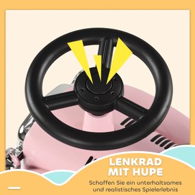 AIYAPLAY Dziecięcy pojazd do zjeżdżania, styl vintage, ukryty schowek, zabezpieczenie przed przewróceniem, klakson, 12-36 miesięcy, Różowy
