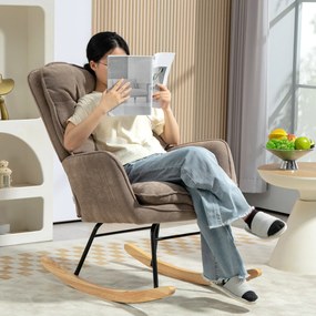 HOMCOM Fotel bujany z drewna bukowego szerokie siedzisko wysokie oparcie do 120 kg brązowy | Aosom PL