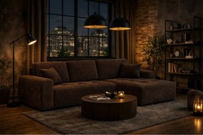 Narożnik w kształcie L z funkcją spania i pojemnikiem Ivo L, tkanina sztruksowa Poso, Brązowy, Prawy