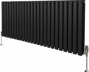 Grzejnik kolumnowy owalny i zawory - 600 mm x 1440 mm - czarny