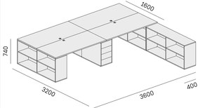 PLAN Biurko z przestrzenią do przechowywania BLOCK B05, dąb naturalny/grafit