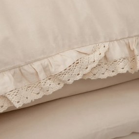 Komplet pościeli bawełnianej MOISES beżowa z koronką PREMIUM 200x220 cm HOMLA