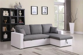 Kanapa narożna rozkładana "Alain" ze skrzynią na pościel - 221 x 145 x 85 cm - 3 miejsca - Szaro-biała
