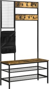 HOMCOM Wieszak na ubrania z półką na buty i hakami Stalowy design Rustykalny brąz Praktyczny i stylowy | Aosom PL