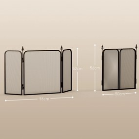 HOMCOM Osłona Przeciwiskrowa do Kominka, Składana, Metal, 96 x 1,3 x 56 cm, Czarna